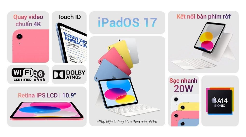 iPad 10 WiFi 64GB chính hãng, giảm ngay 1,6 triệu, có góp 0%